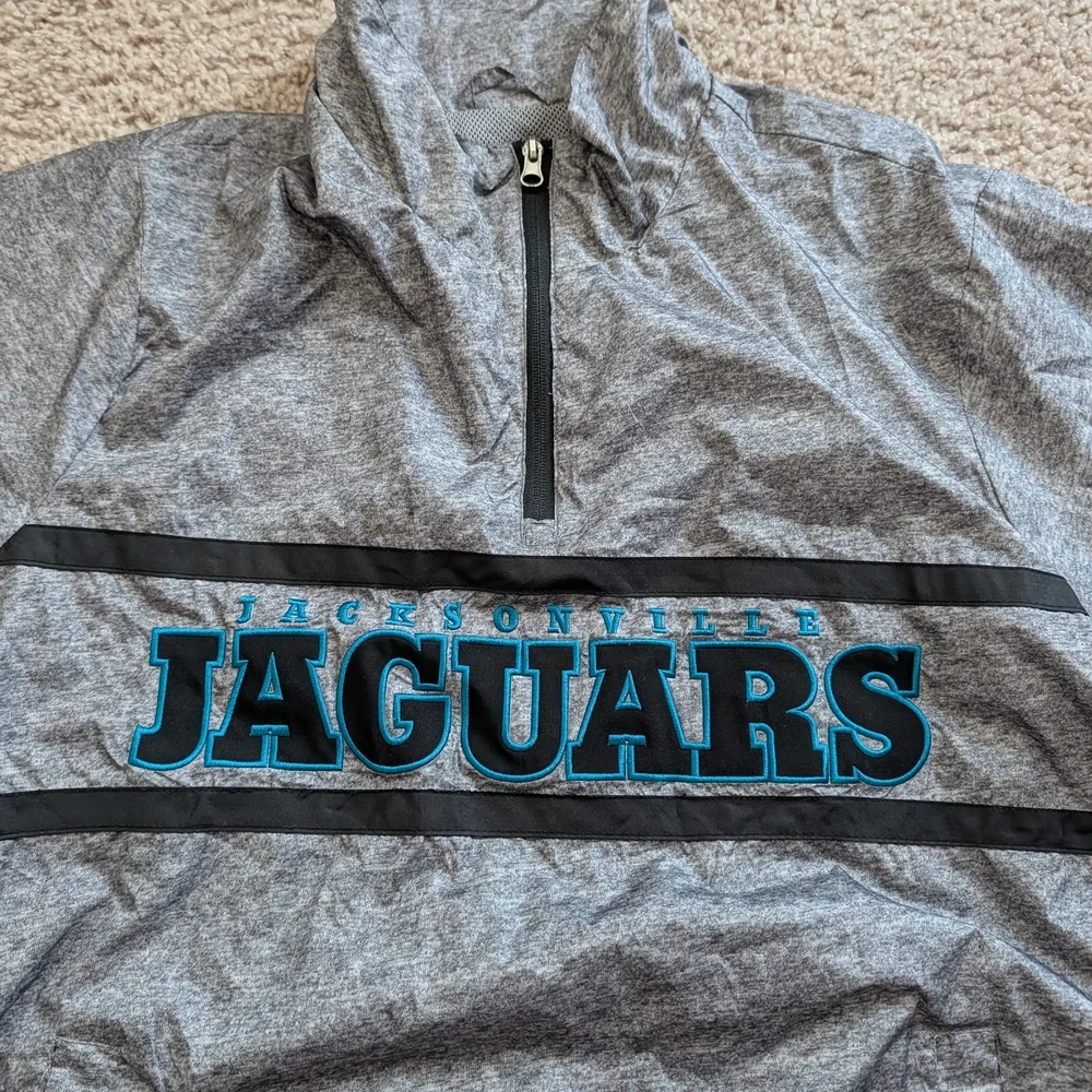 NFL Jacksonville Jaguars Gray Blue 1/4 Zip Pullover Windbreaker Jacket Medium - Picture 6 of 9